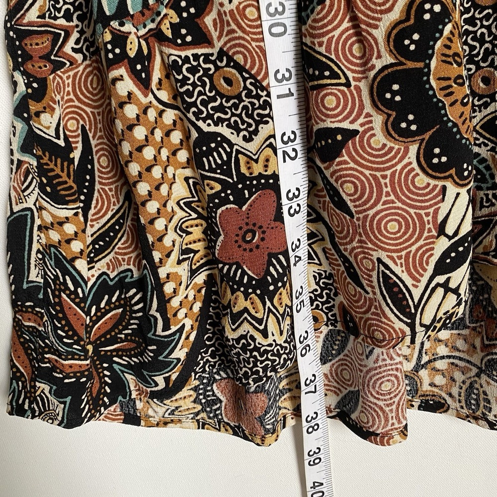 Shirt Dress US 10 Brown Floral V-neck Tiered Knee Length Boho Grunge Western - Picture 6 of 11